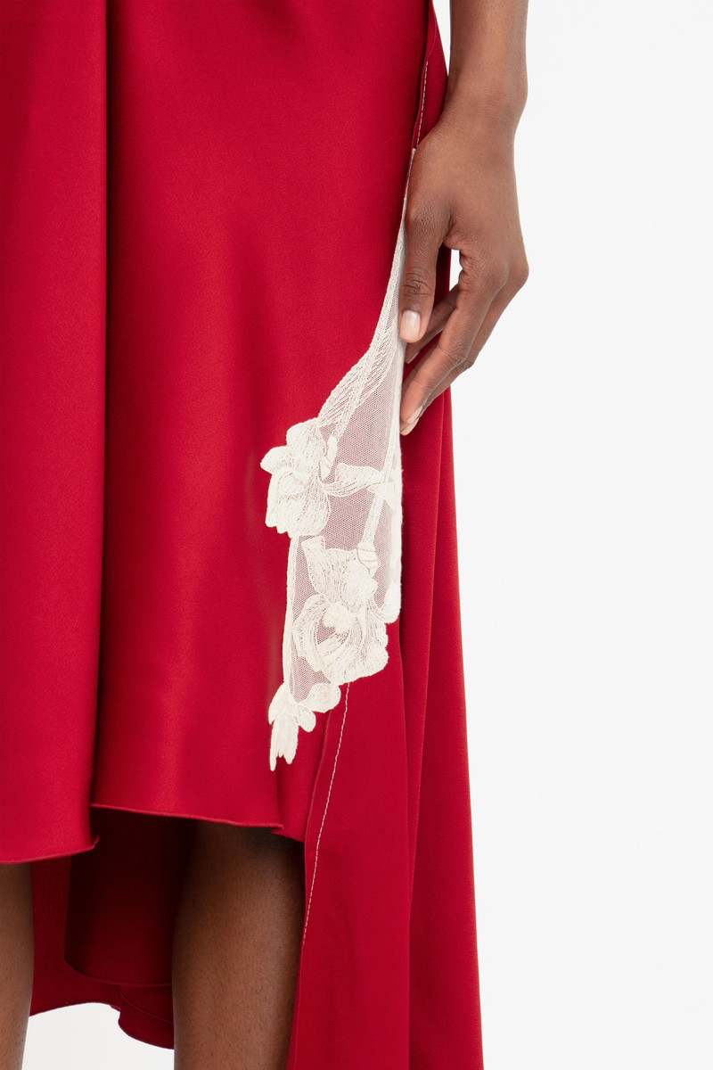 Draped Lace Midi Dress In Poppy Red 6