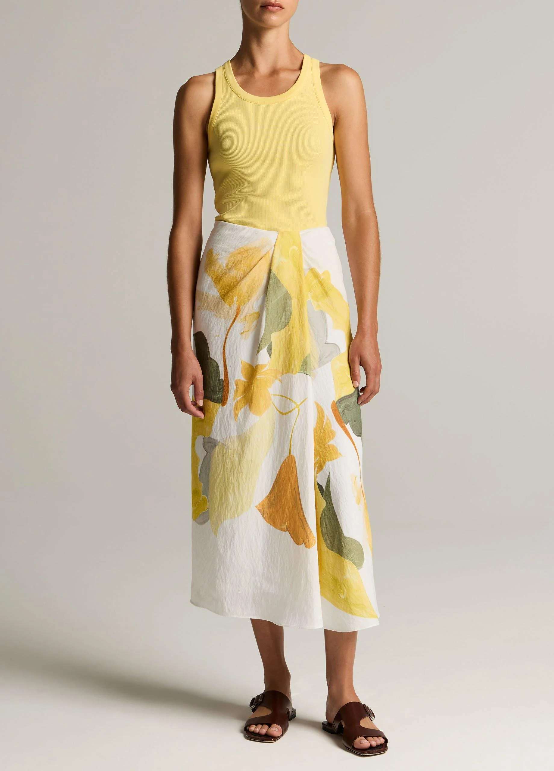 Painted Abstract Floral Draped Skirt - 1