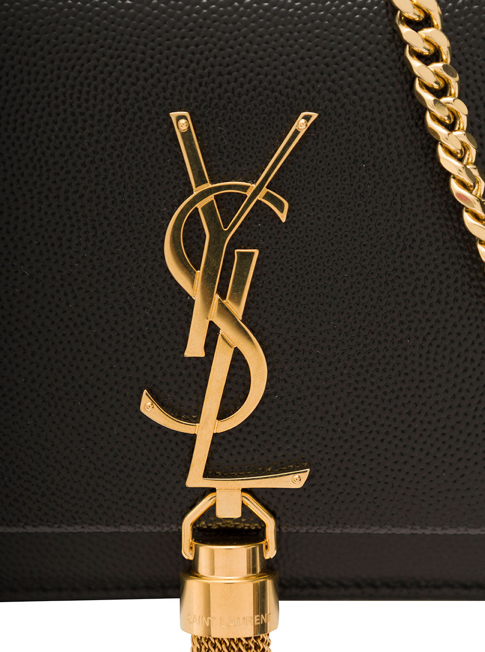 Saint Laurent Women 'Kate' Black Clutch With Cassandre And Tassel Detail In Grain De Poudre Leather  - 4