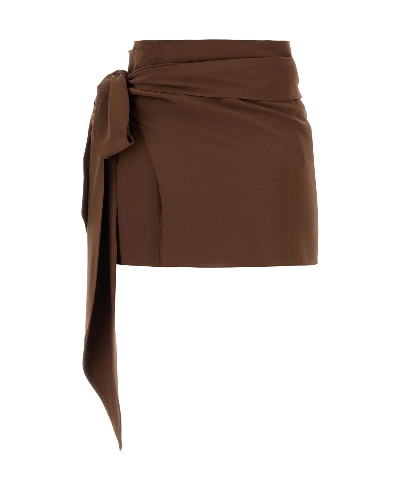 Brown Crepe Mini Skirt - 2