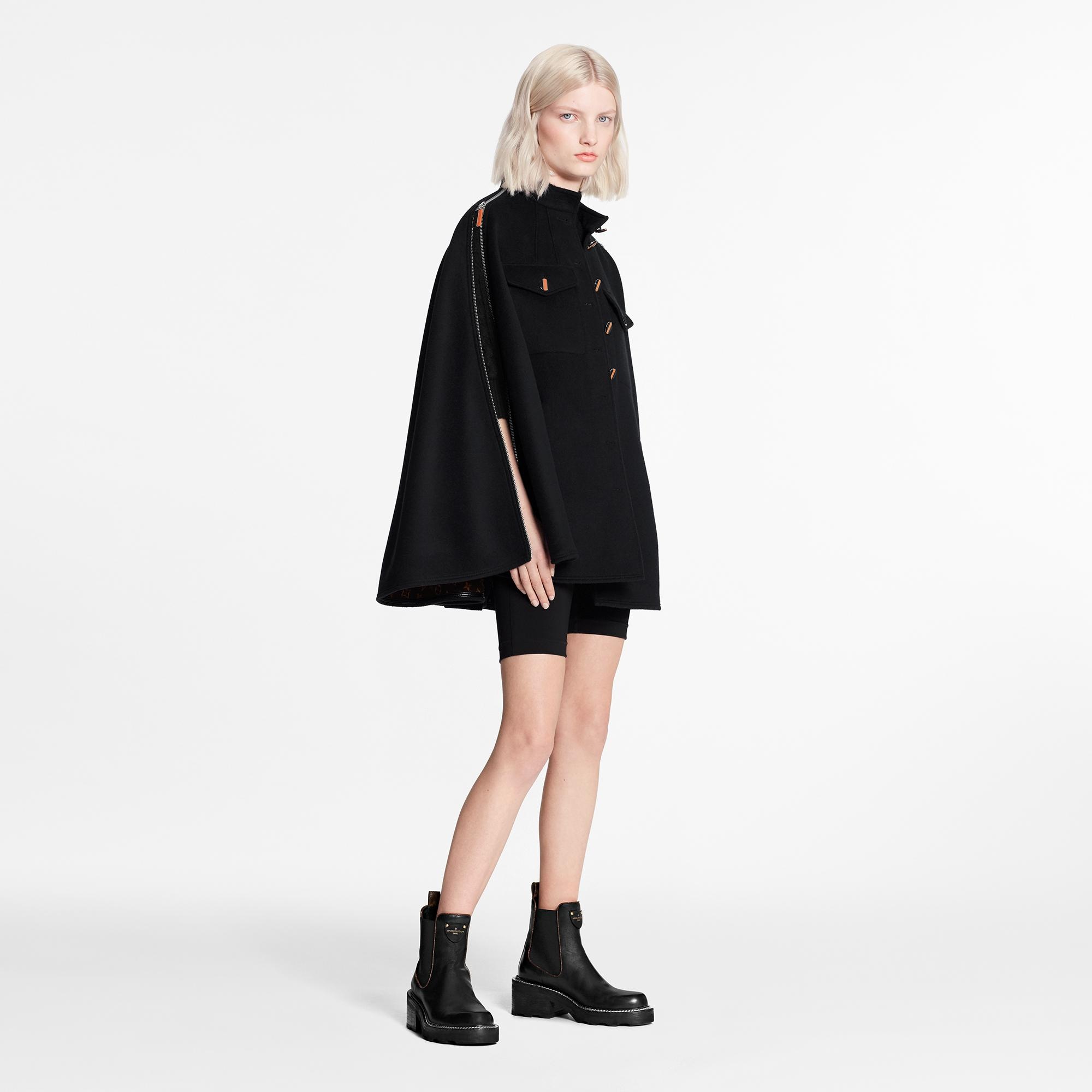 Black And Ochre Monogram Cape Coat In Wool And Silk - 4