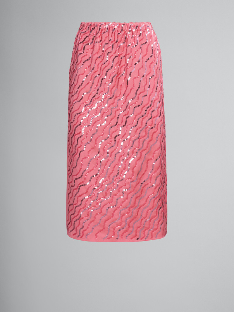 PINK CRÊPE SATIN SKIRT WITH SEQUINS 1