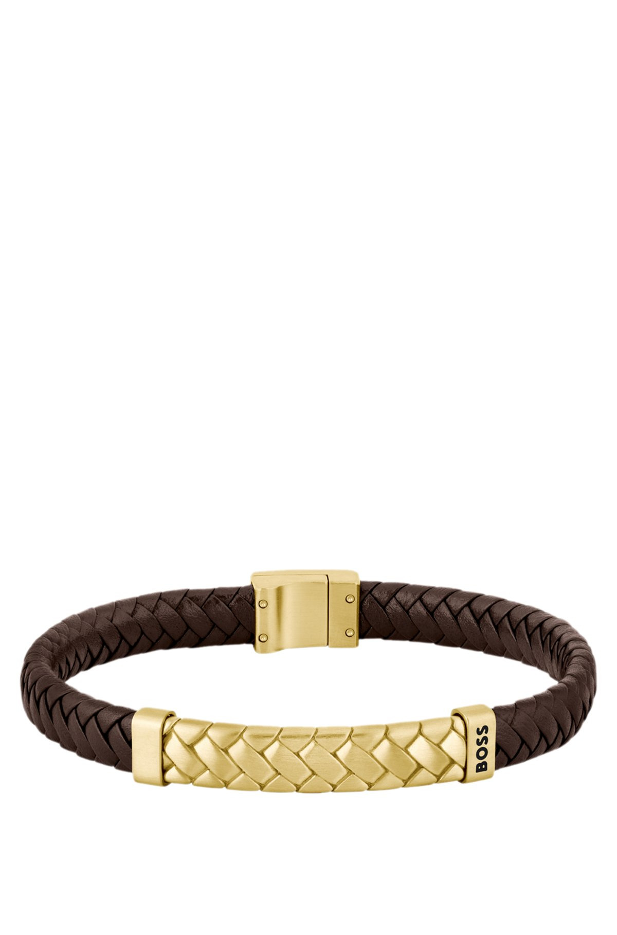 BROWN-LEATHER CUFF WITH HERRINGBONE DESIGN - 1