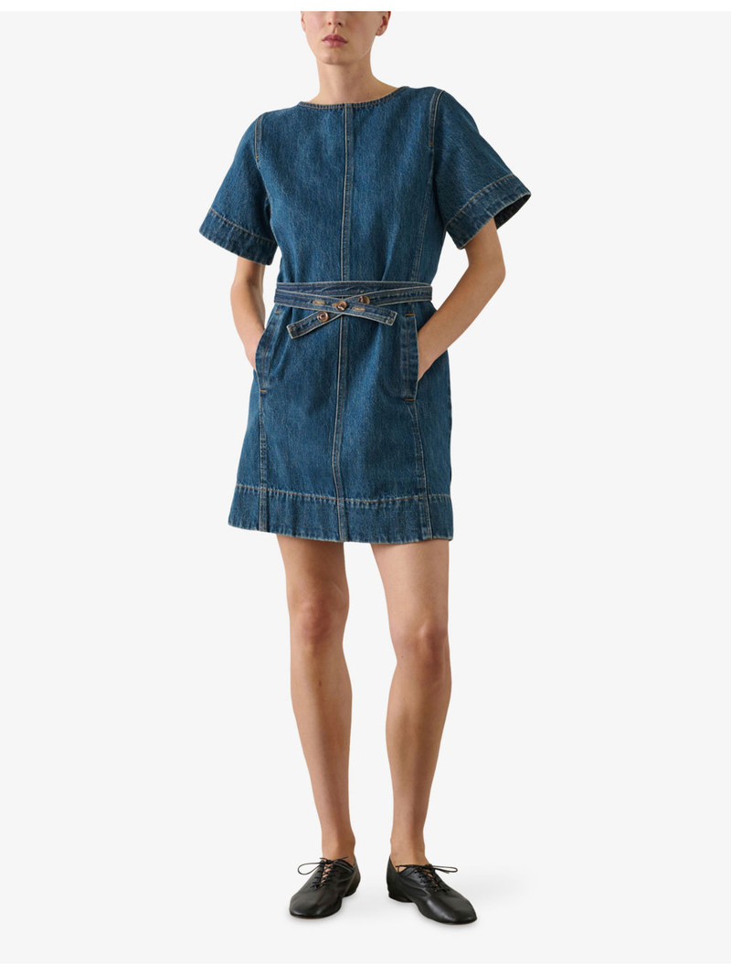 soeur Eclair Belted Denim Mini Dress outlook