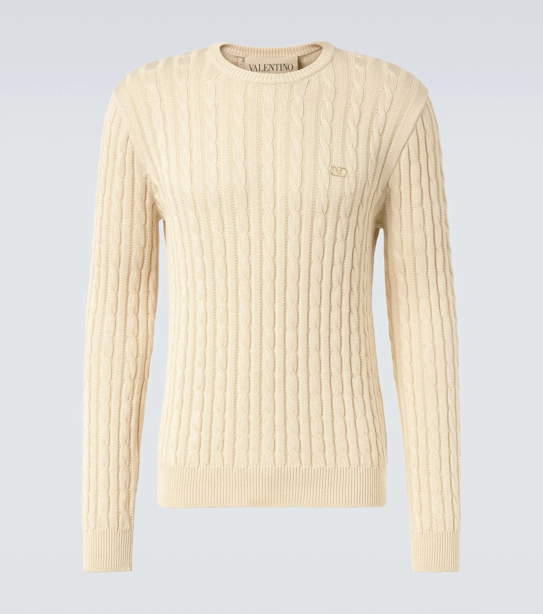 VLogo cable-knit cotton sweater - 1