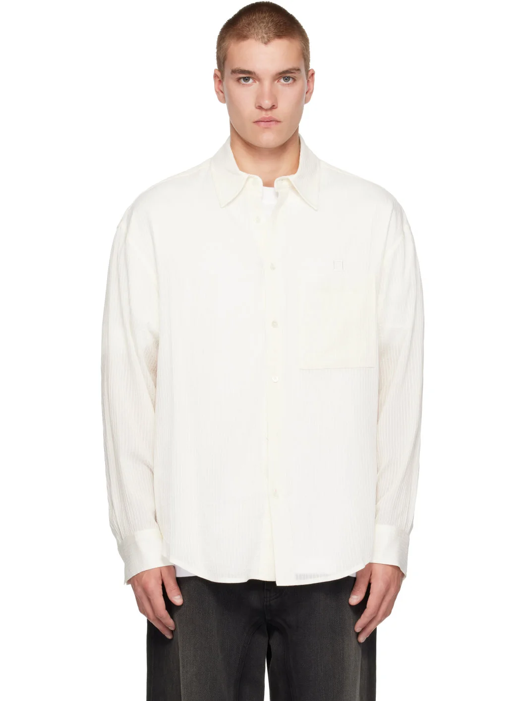 White Pattern Stripe Shirt - 1