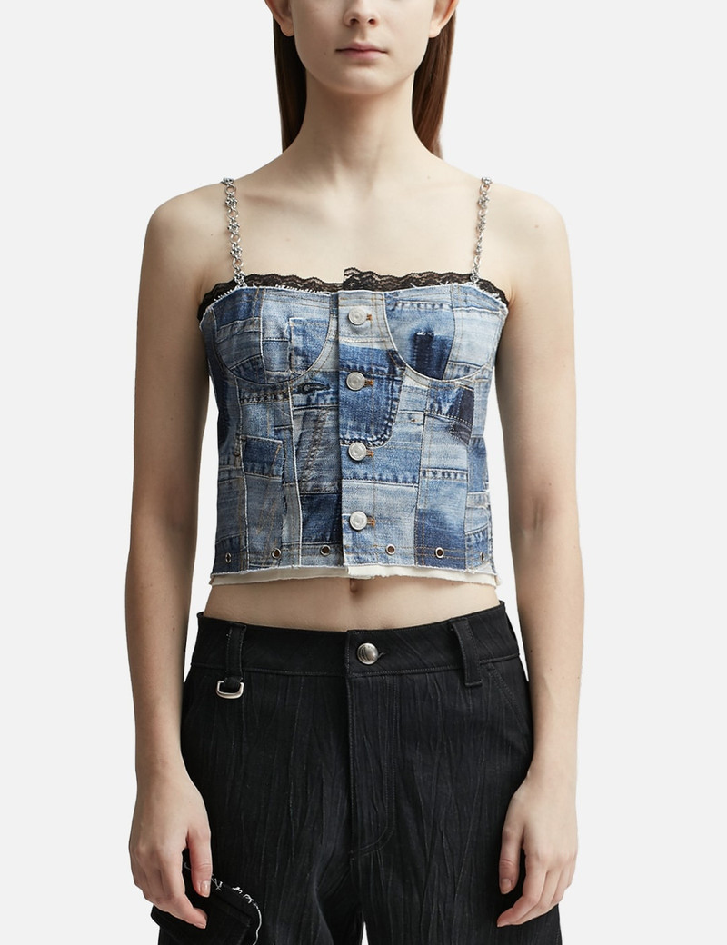 ALL-DENIM PRINTED BUSTIER TOP - 1