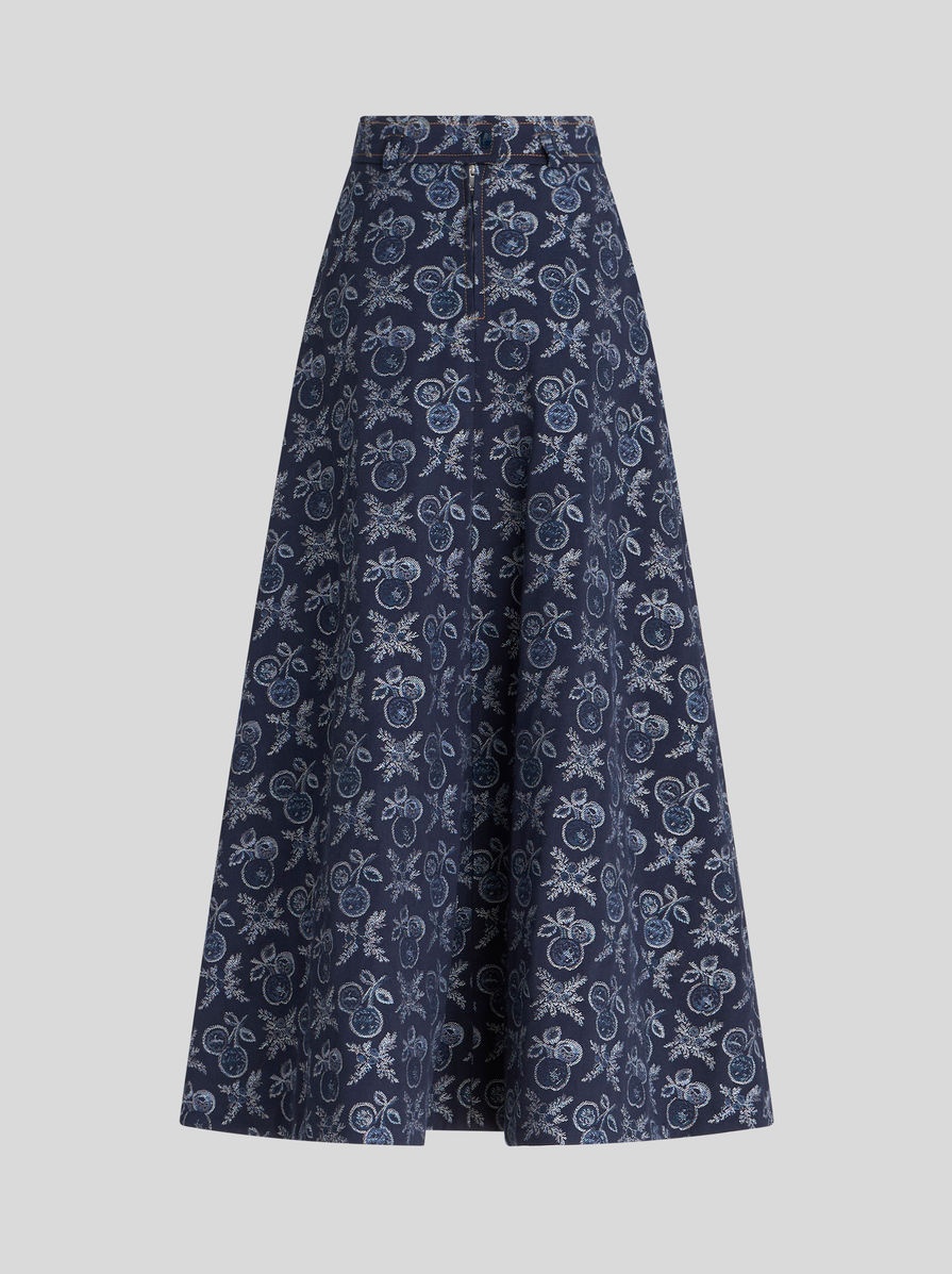 MIDI DENIM JACQUARD SKIRT WITH APPLES - 5