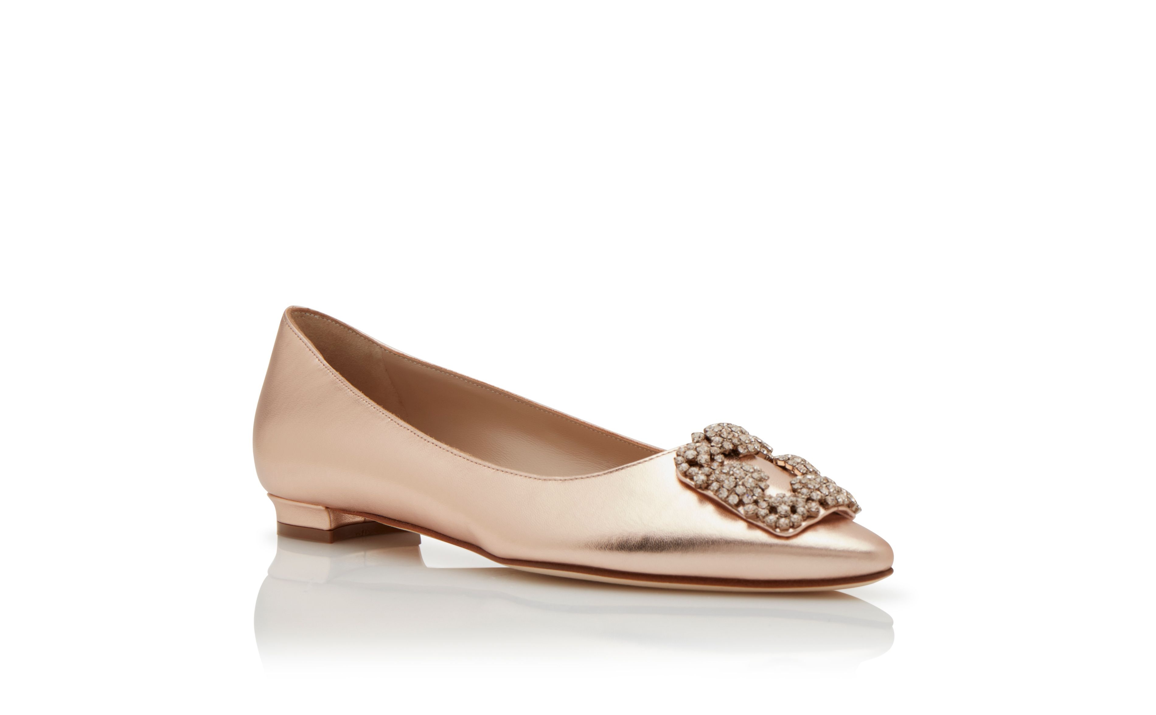 Copper Nappa Leather Jewel Buckle Flat Shoes - 3
