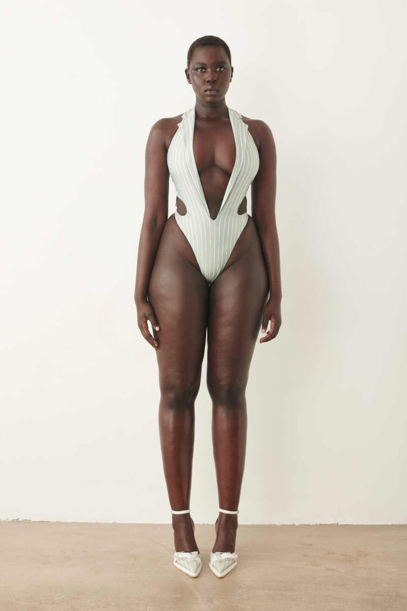 POSTER GIRL PORTIA SWIMSUIT GREEN/WHITE PINSTRIPE outlook