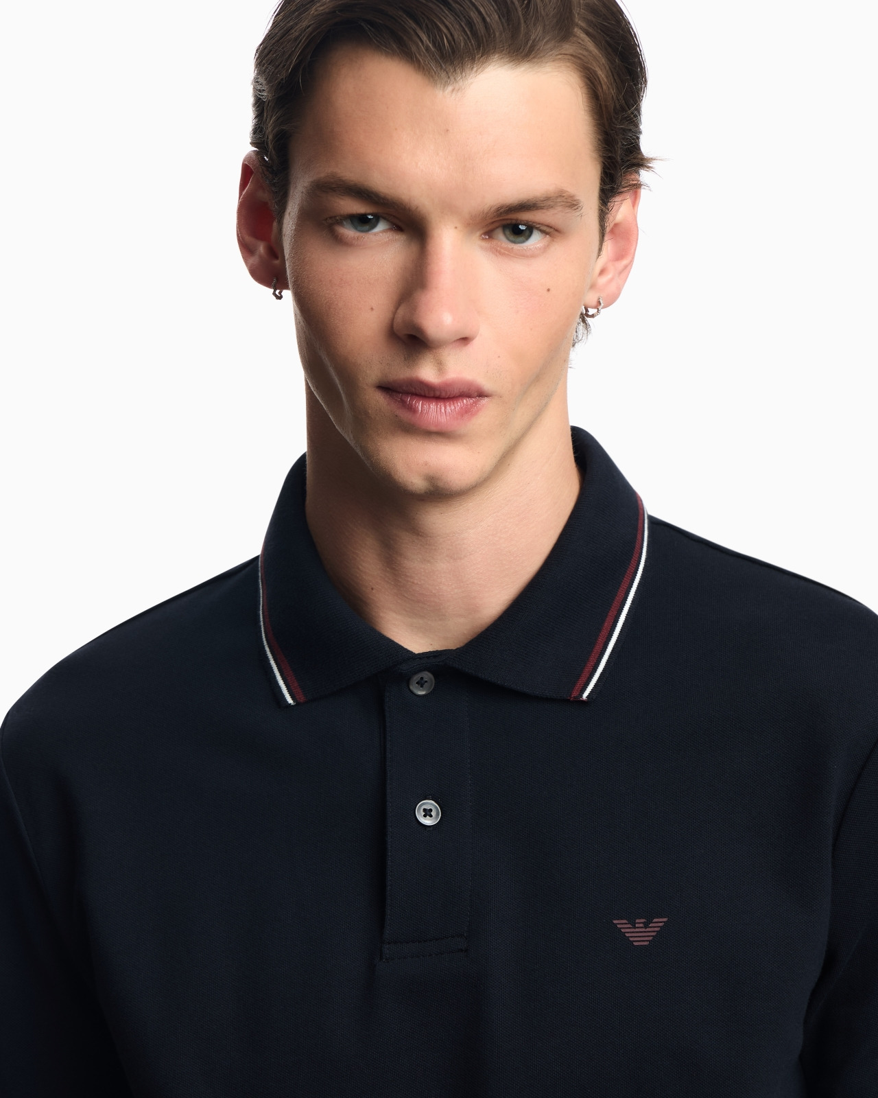 Long-sleeved stretch piqué polo shirt with micro eagle embroidery - 5