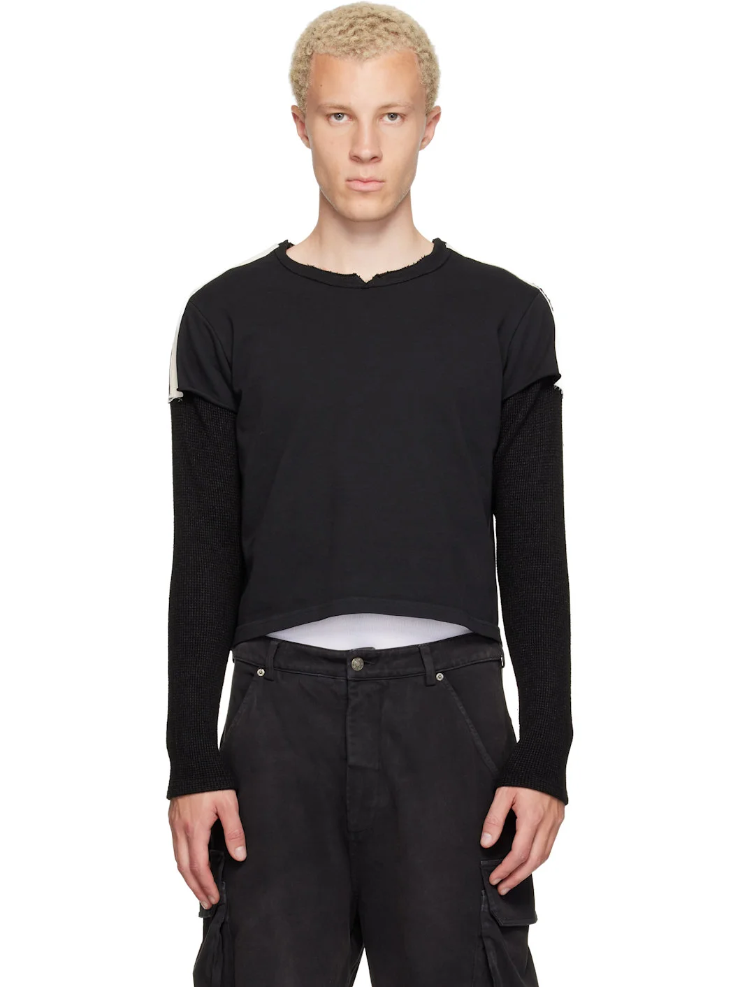 Black Thermal Capped Sleeve T-shirt - 1