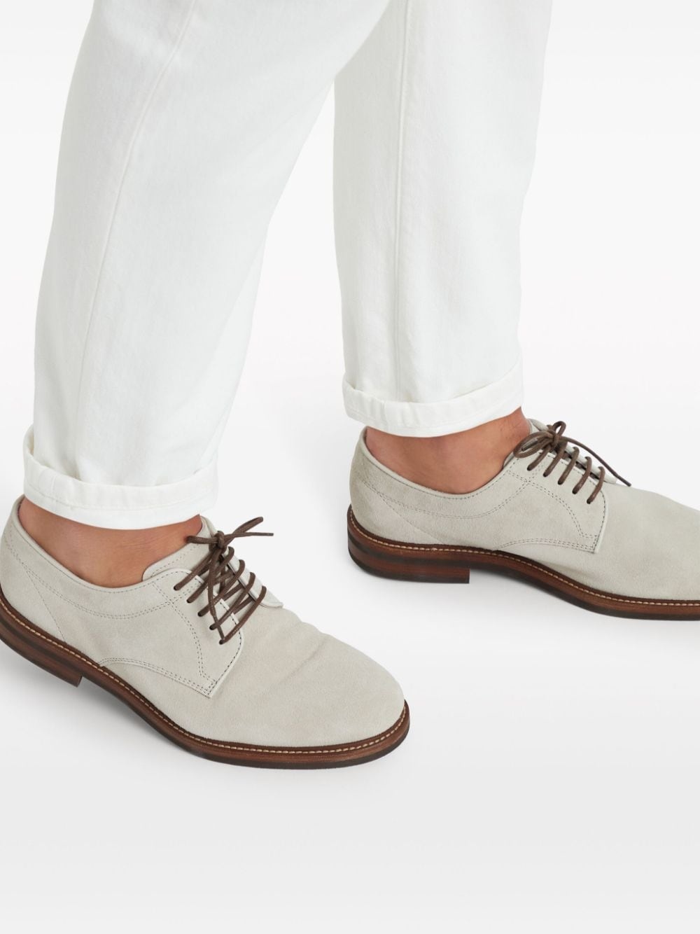 panelled suede derby shoes - 5