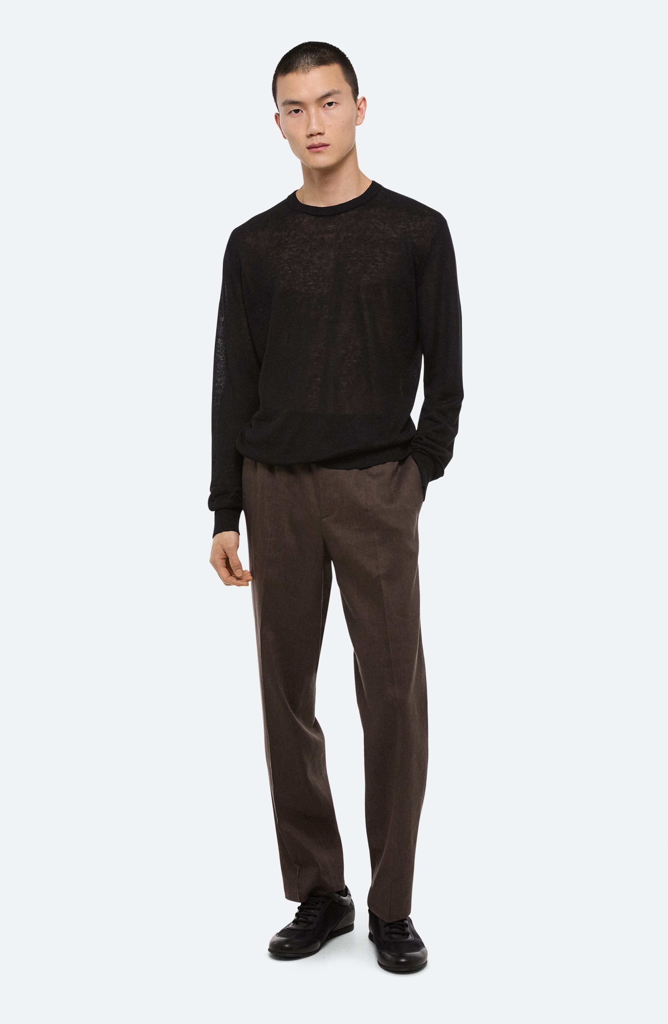 Helmut Lang Sheer Logo Linen Long Sleeve T-Shirt in Black at Nordstrom - 7