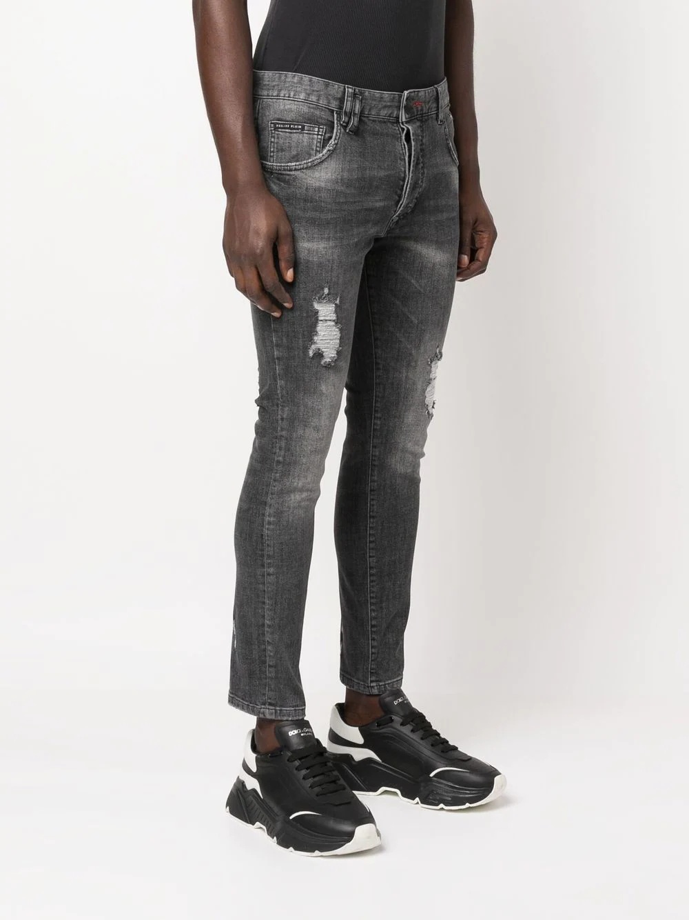 distressed straight-leg denim trousers - 3