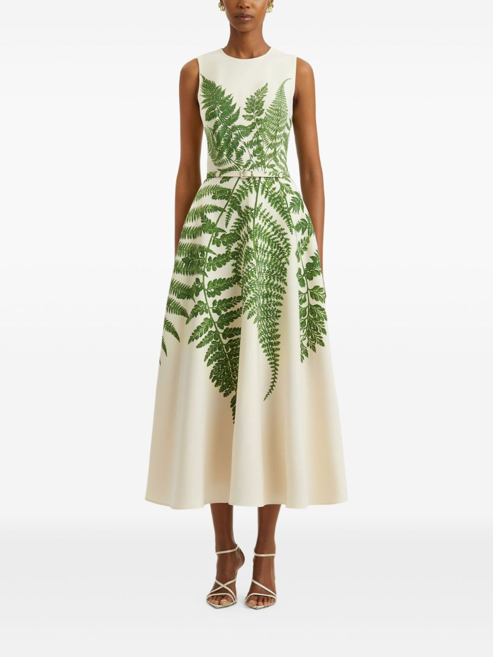 fern-print belted midi dress - 2