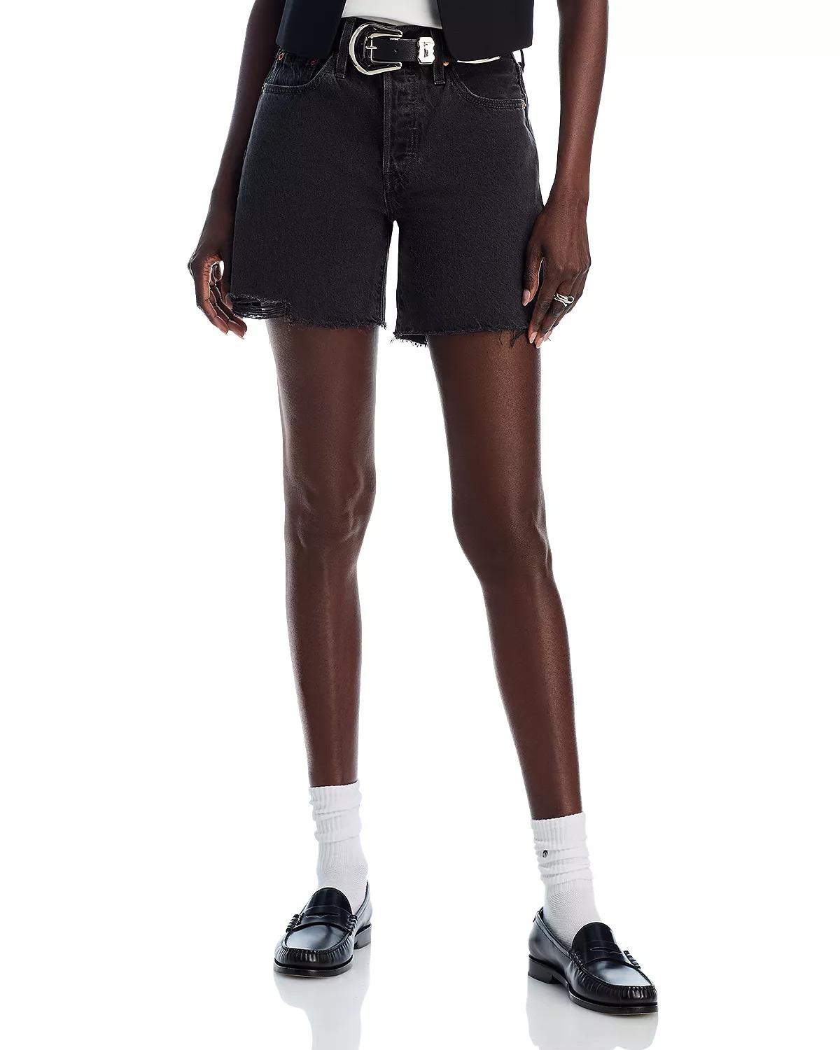 501 Mid Thigh Denim Shorts in Lunar Black - 3
