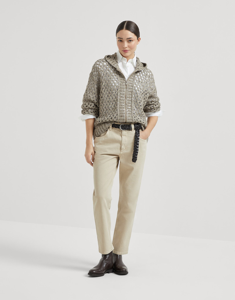 Dyed denim five-pocket straight trousers with shiny bartack 4