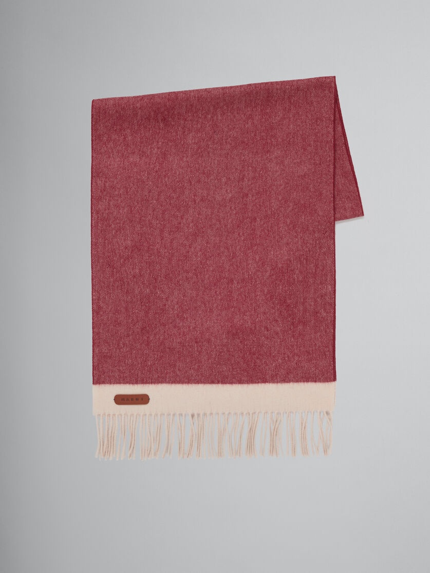 BURGUNDY VIRGIN WOOL AND CASHMERE SCARF WITH LEATHER PATCH 1