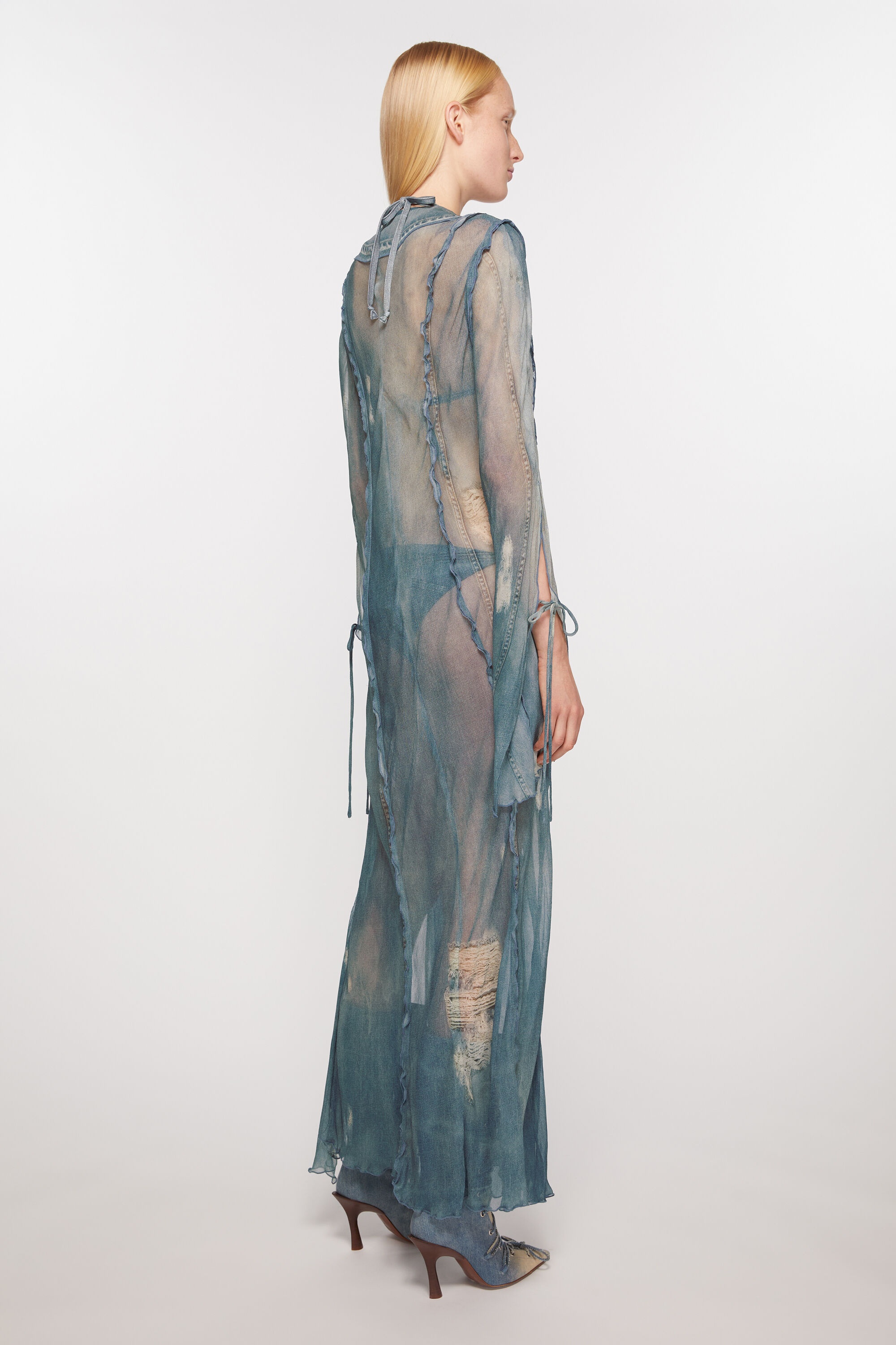 Fluid print dress - Denim blue - 4