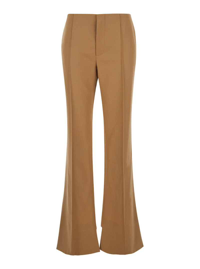 Chloé Women Beige Flared Pants With Asymmetric Hem In Grain De Poudre Wool Woman - 1