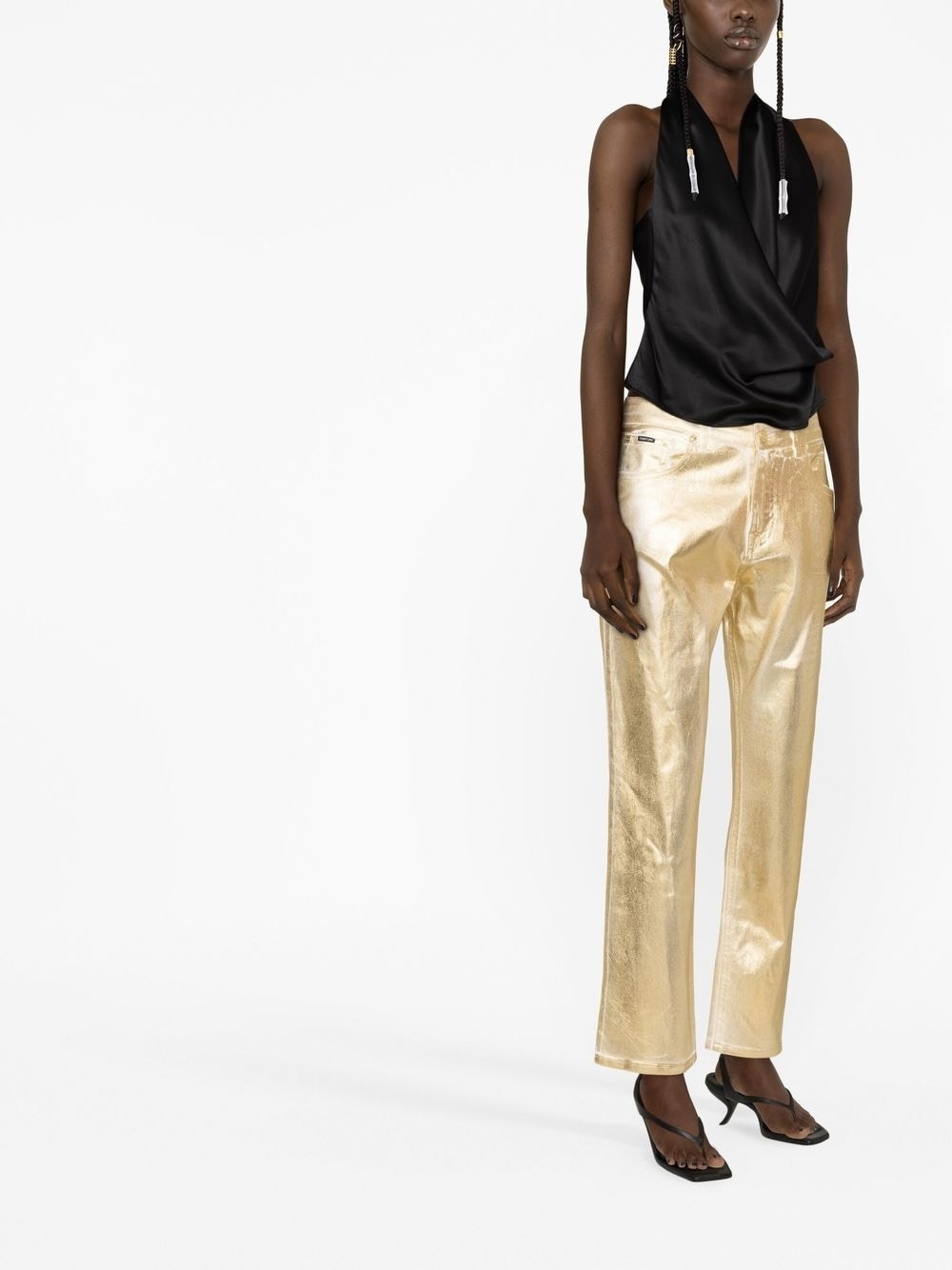 metallic-effect straight leg jeans - 6