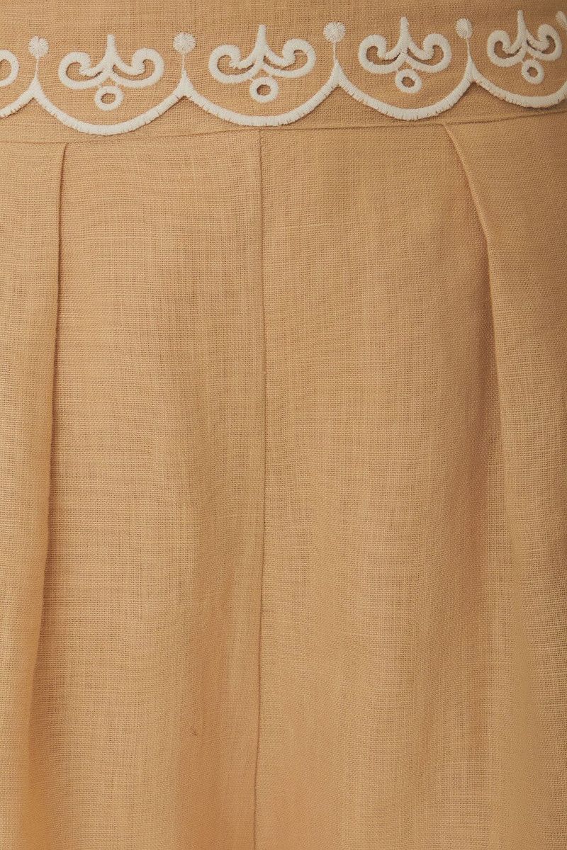 Khaki Embroidered Euroflax™ Premium Linen Shorts 6