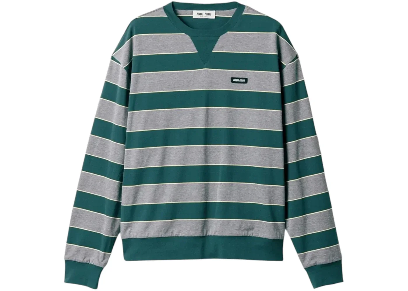 Miu Miu Women's Striped Jersey Sweatshirt Bottle Green/Gray - 1