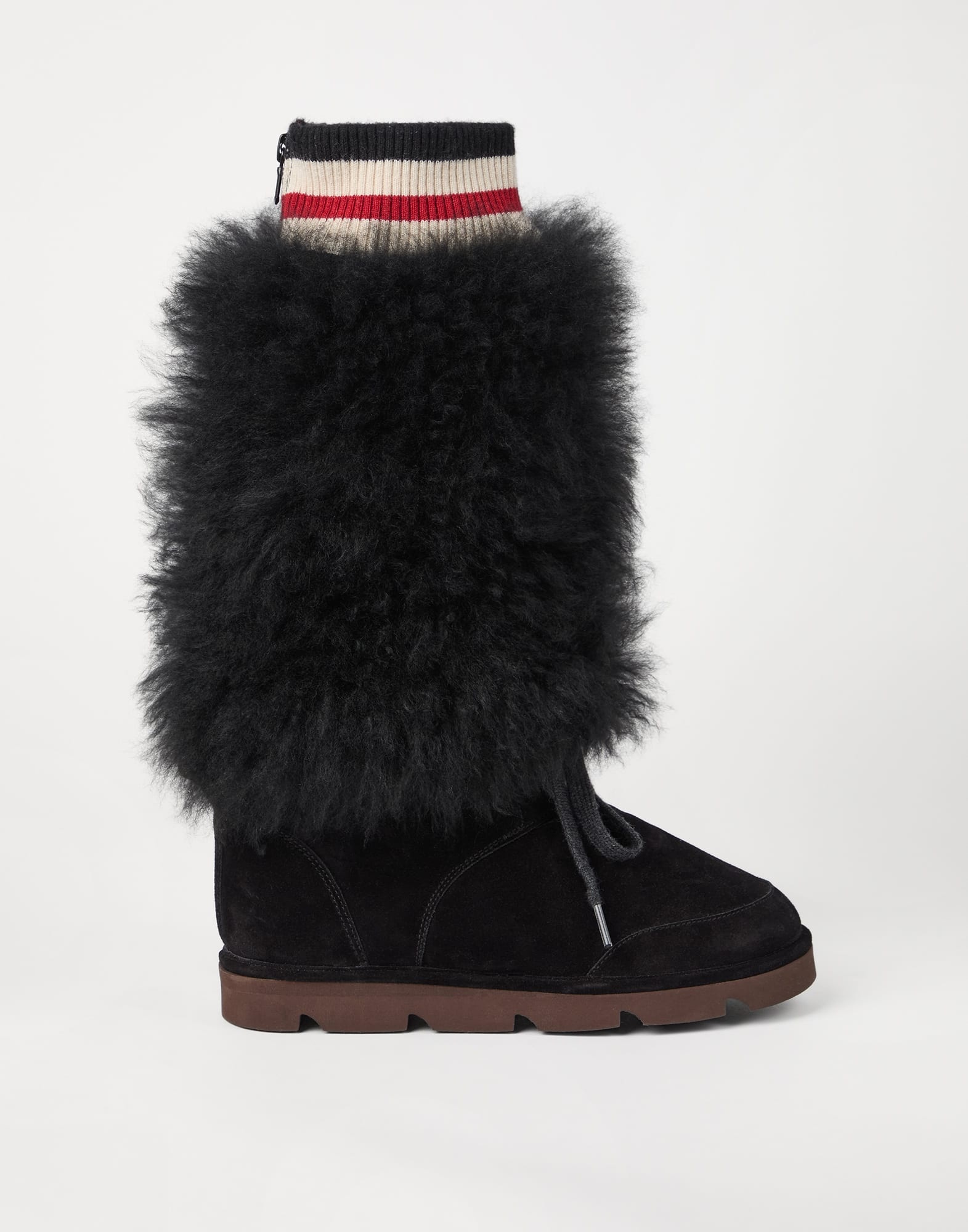 Suede and cashmere knit mountain boots with shearling inserts - 5