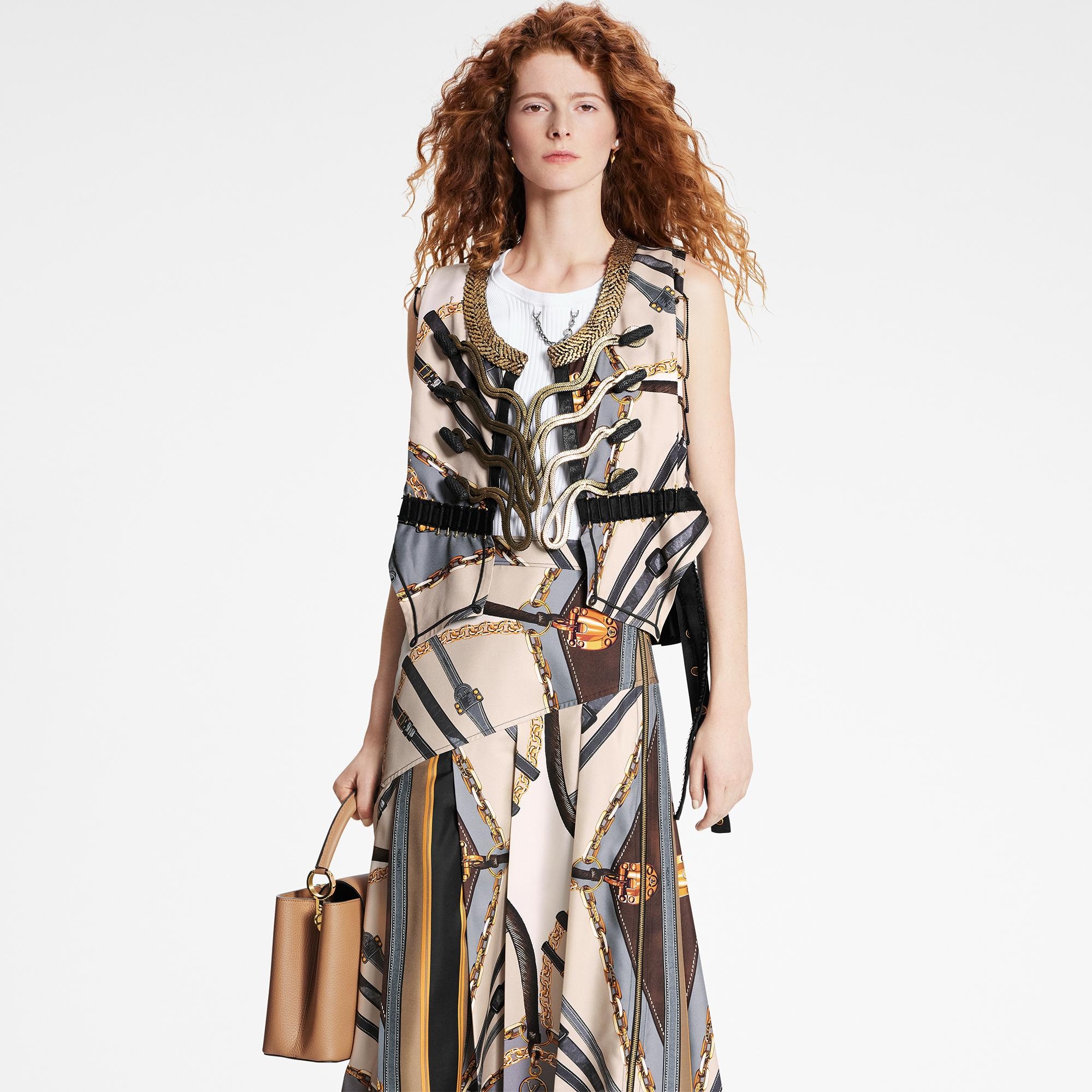 Scarf Print Asymmetrical Midi Skirt - 3
