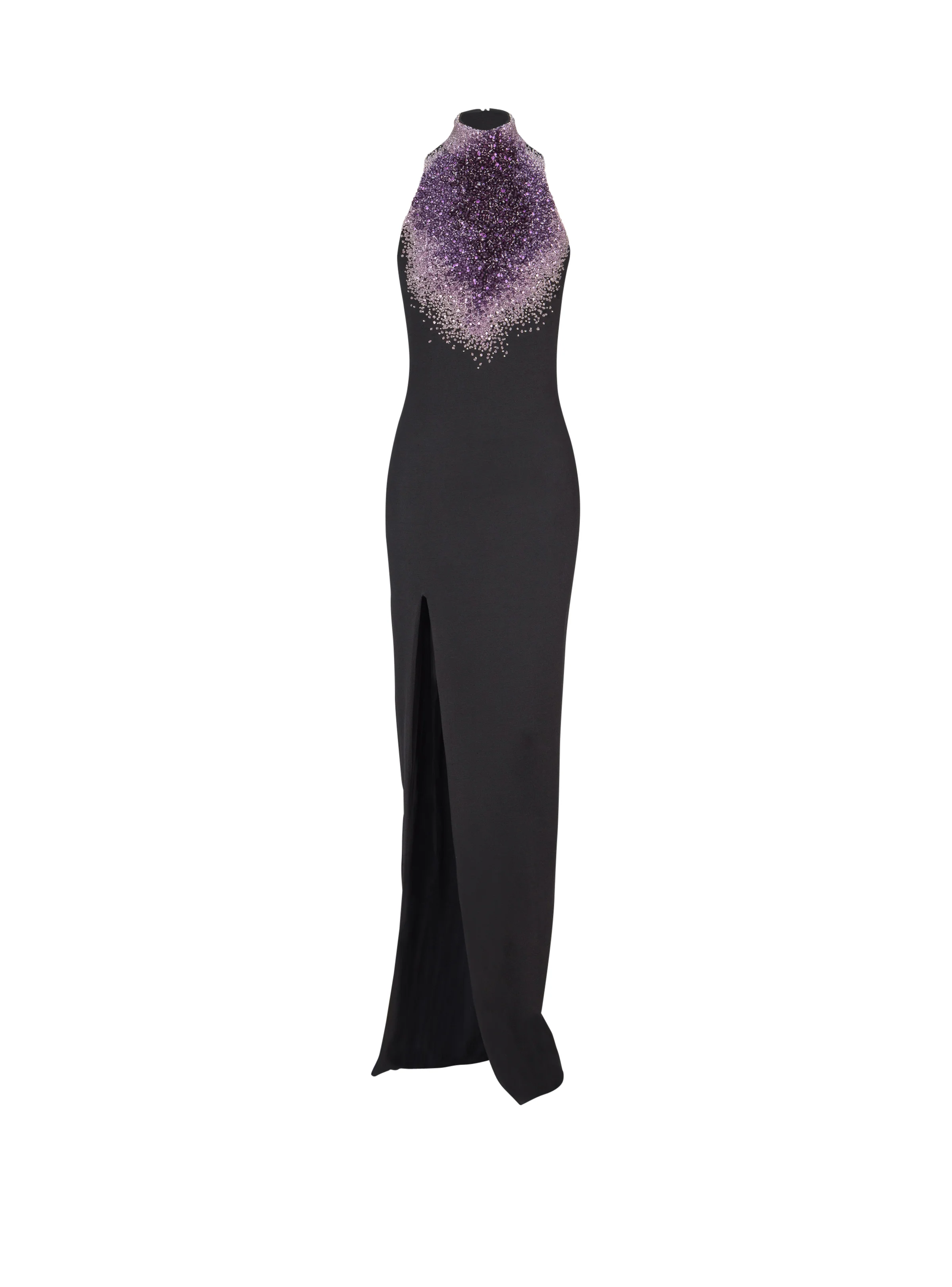 Milano jersey halterneck dress with Amethyst embroidery - 1