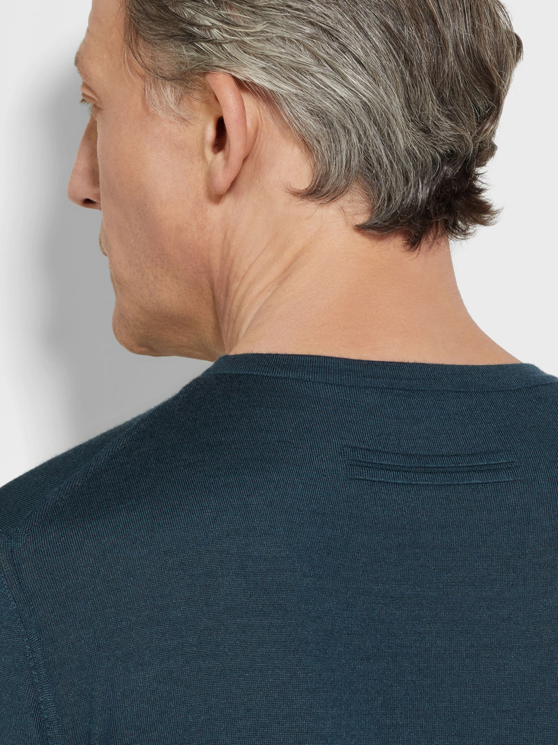 ZEGNA DARK TEAL BLUE MÉLANGE CASHSETA CREWNECK outlook