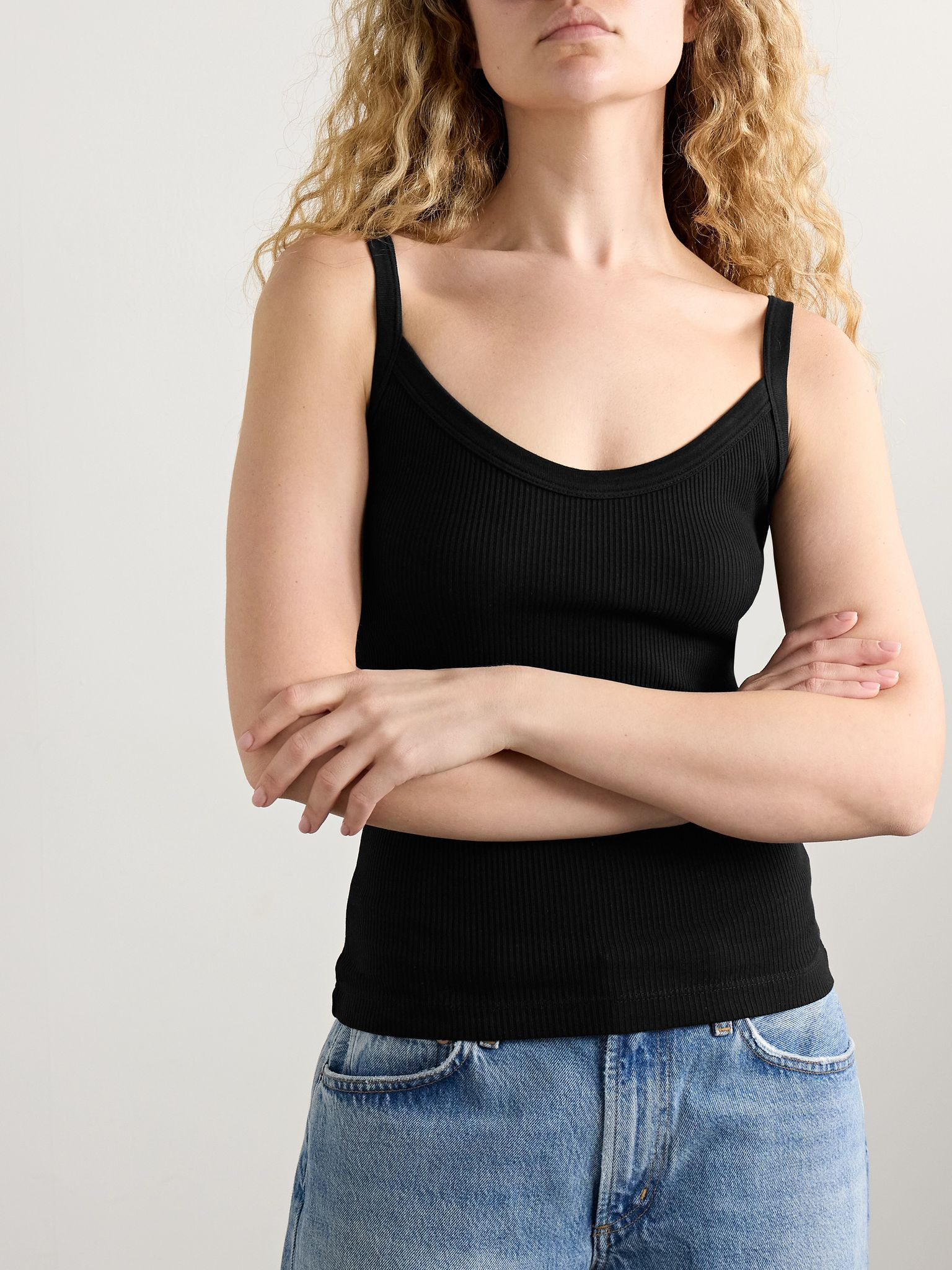 Jordan ribbed stretch-organic cotton and TENCEL™ Lyocell-blend tank Black - 3