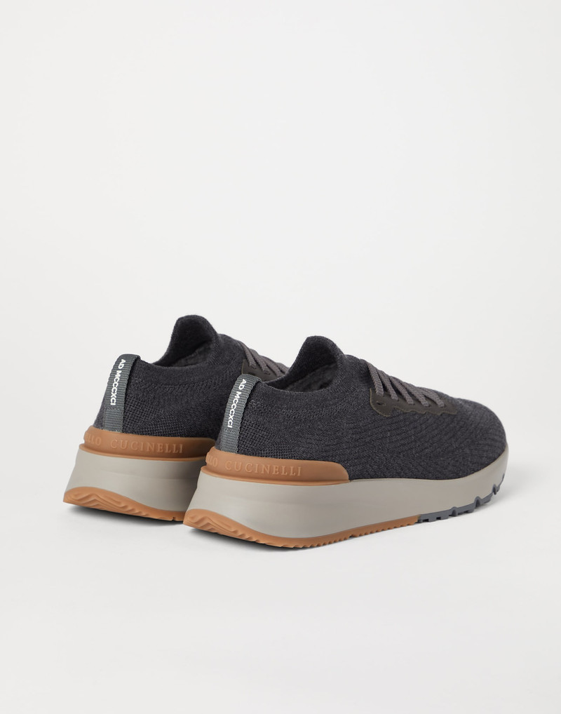 Brunello Cucinelli Wool knit and semi-polished calfskin runners with warm inner lining outlook