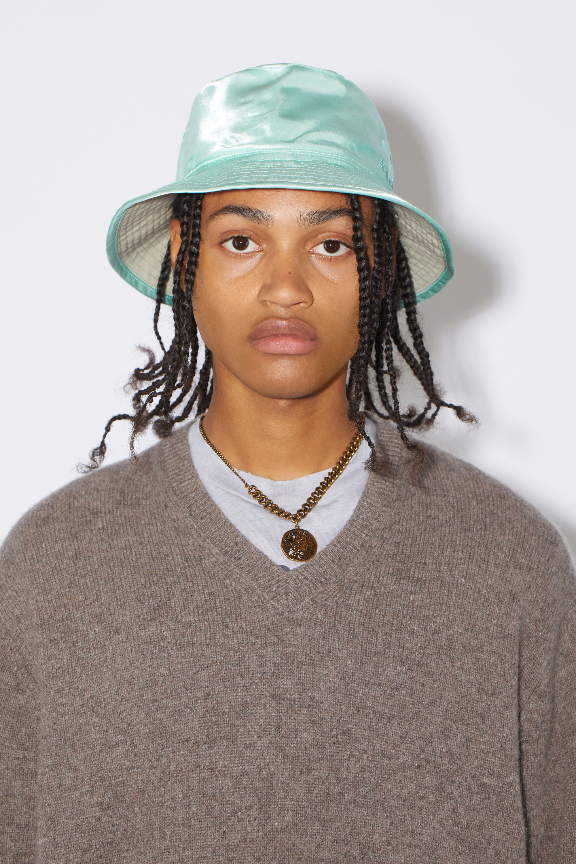 Reversible satin bucket hat - Aquamarine - 3