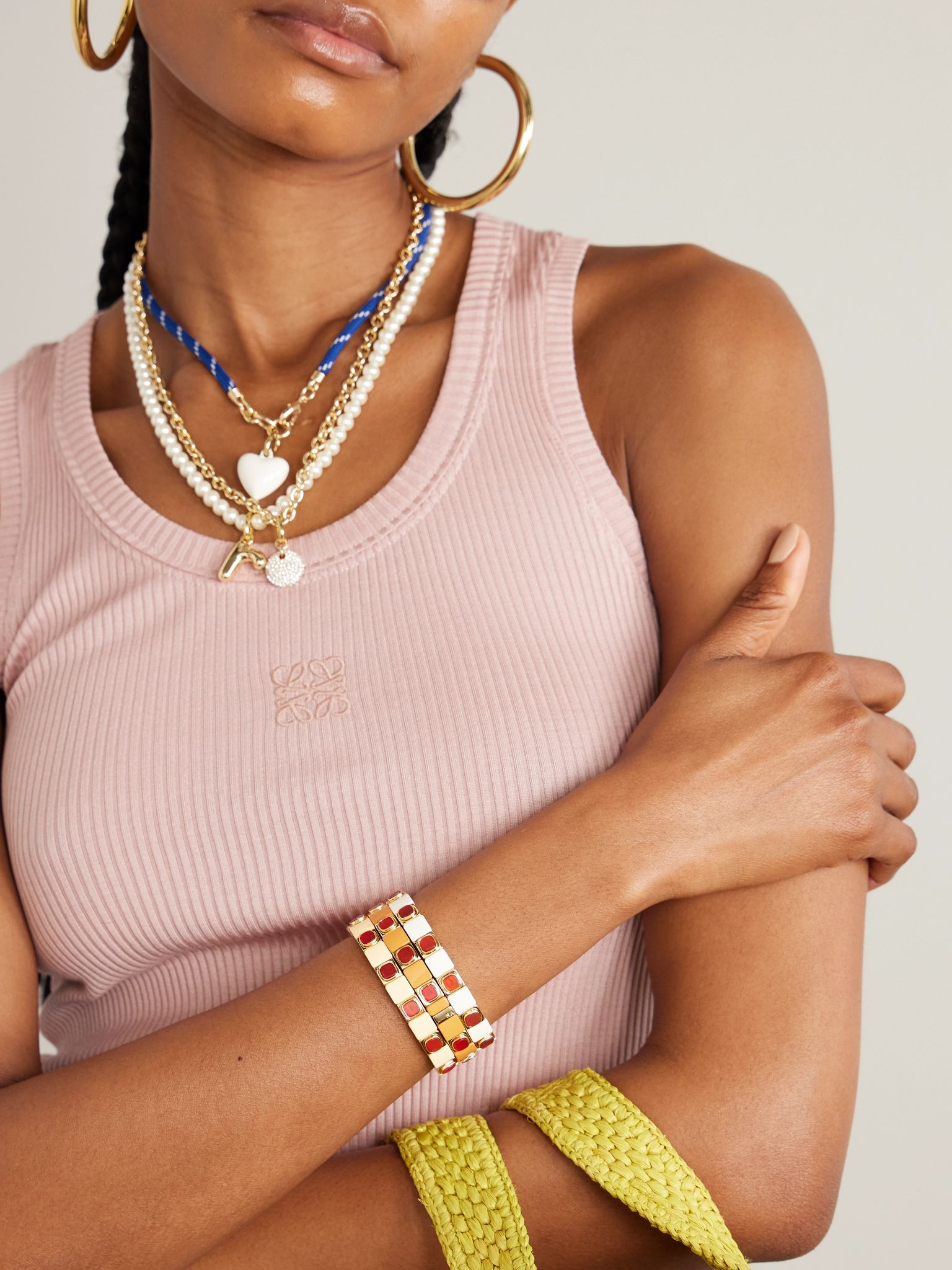 The Neutral Standouts set-of-three gold-tone, enamel and cubic zirconia bracelets Gold - 5