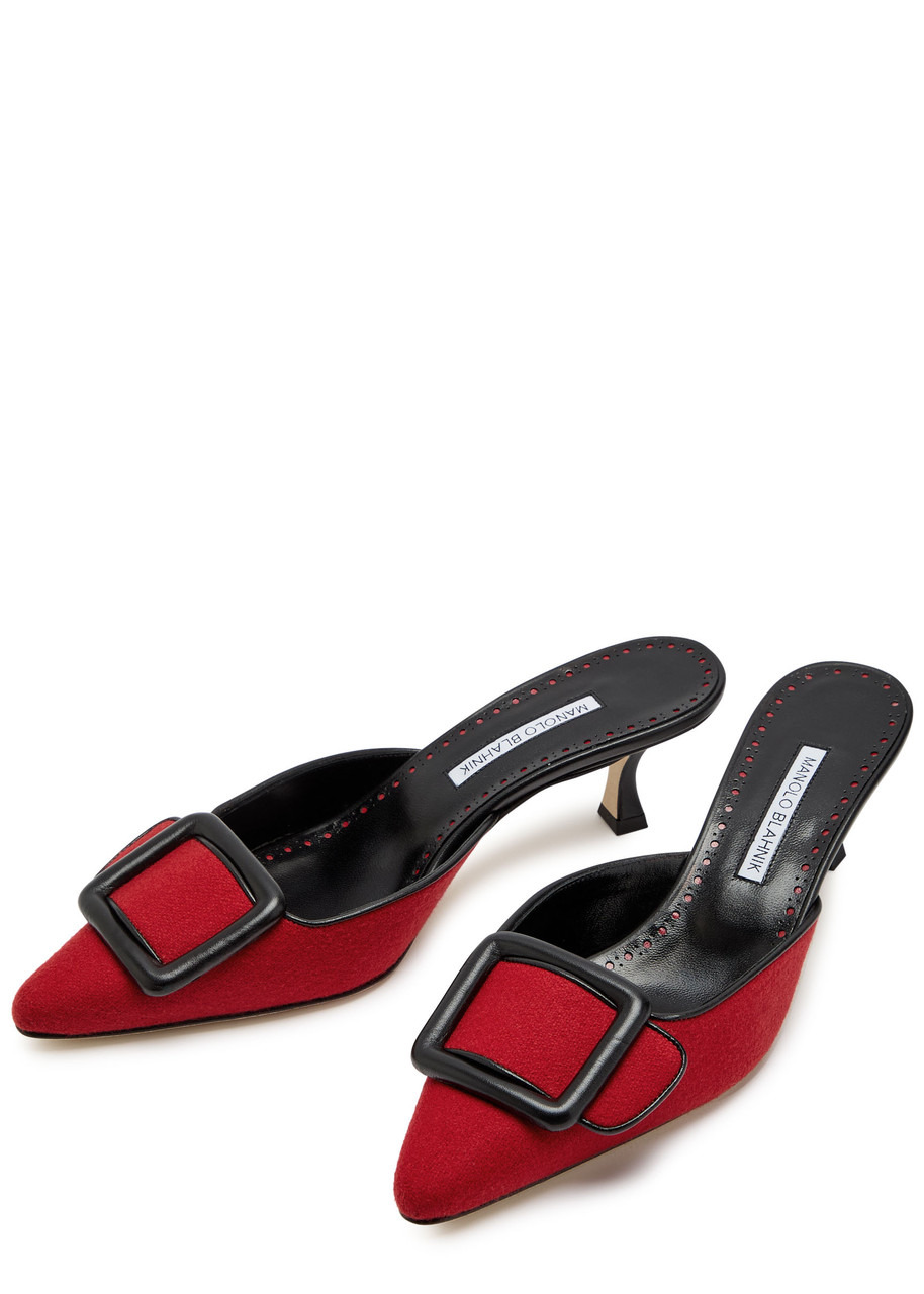 Manolo Blahnik Maysalebi 50 Wool and Leather Mules - 3