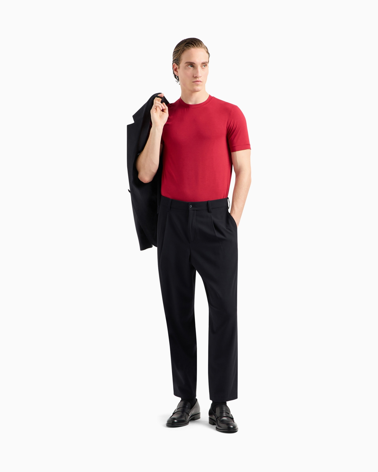 Crew-neck short-sleeved T-shirt in stretch viscose jersey - 2