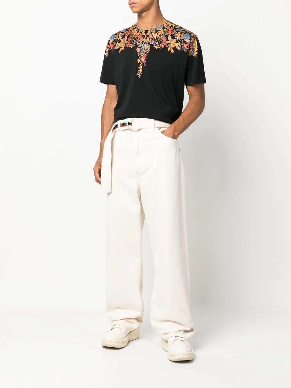 Cross-embroidered belted trousers - 2