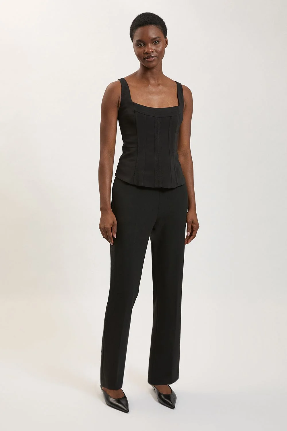 Petite Compact Stretch & Satin Mix Tux Slim Leg Trouser - 1