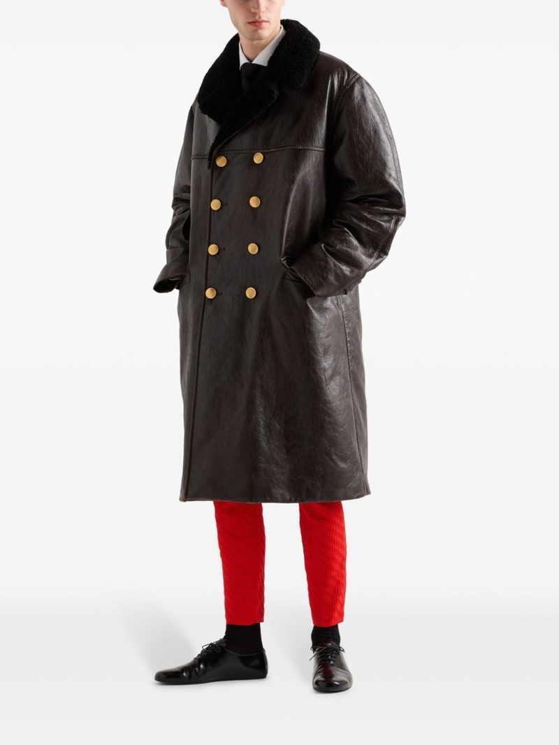 Prada double-breasted leather coat outlook