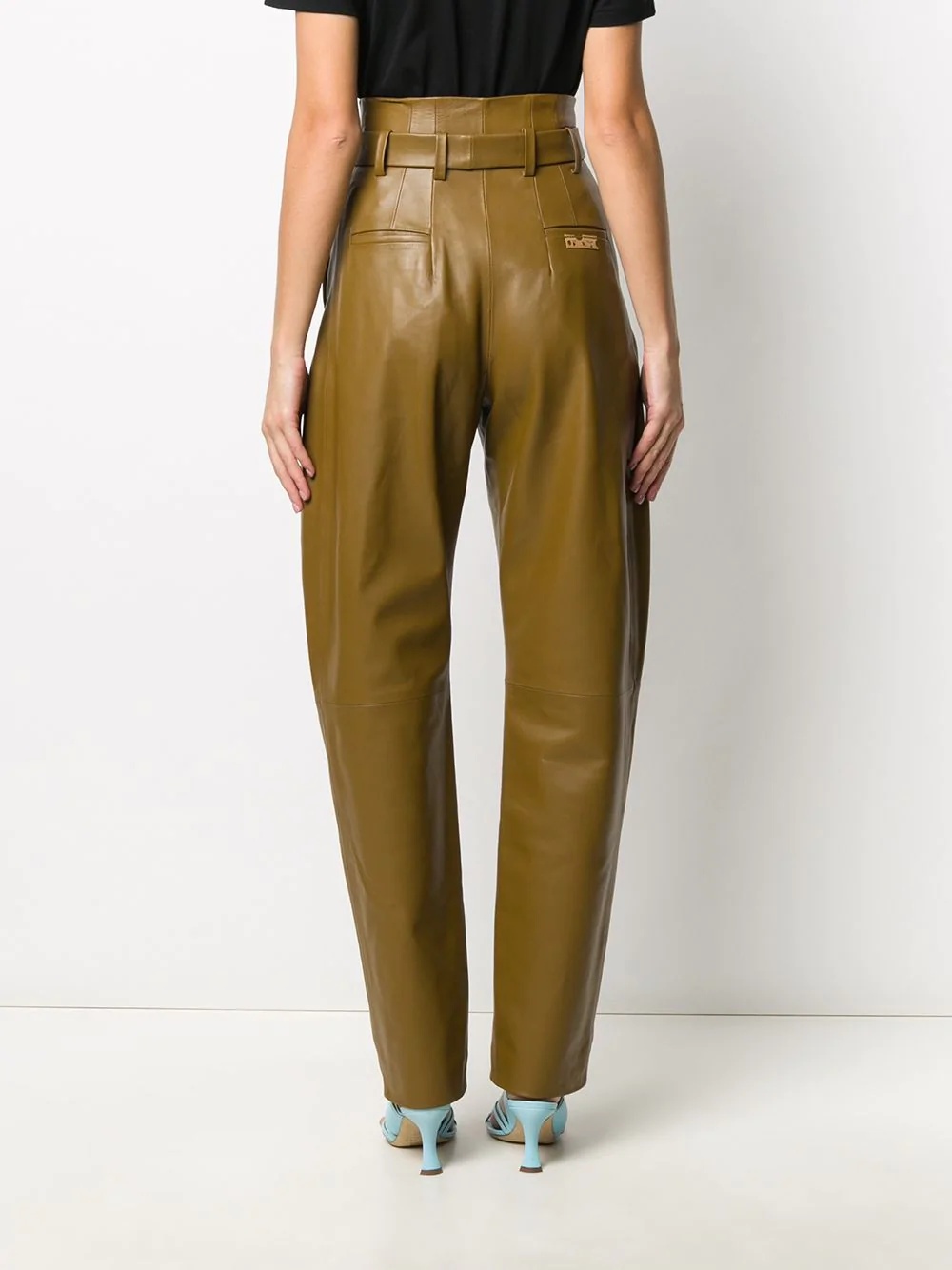 tapered high-waisted leather trousers - 4