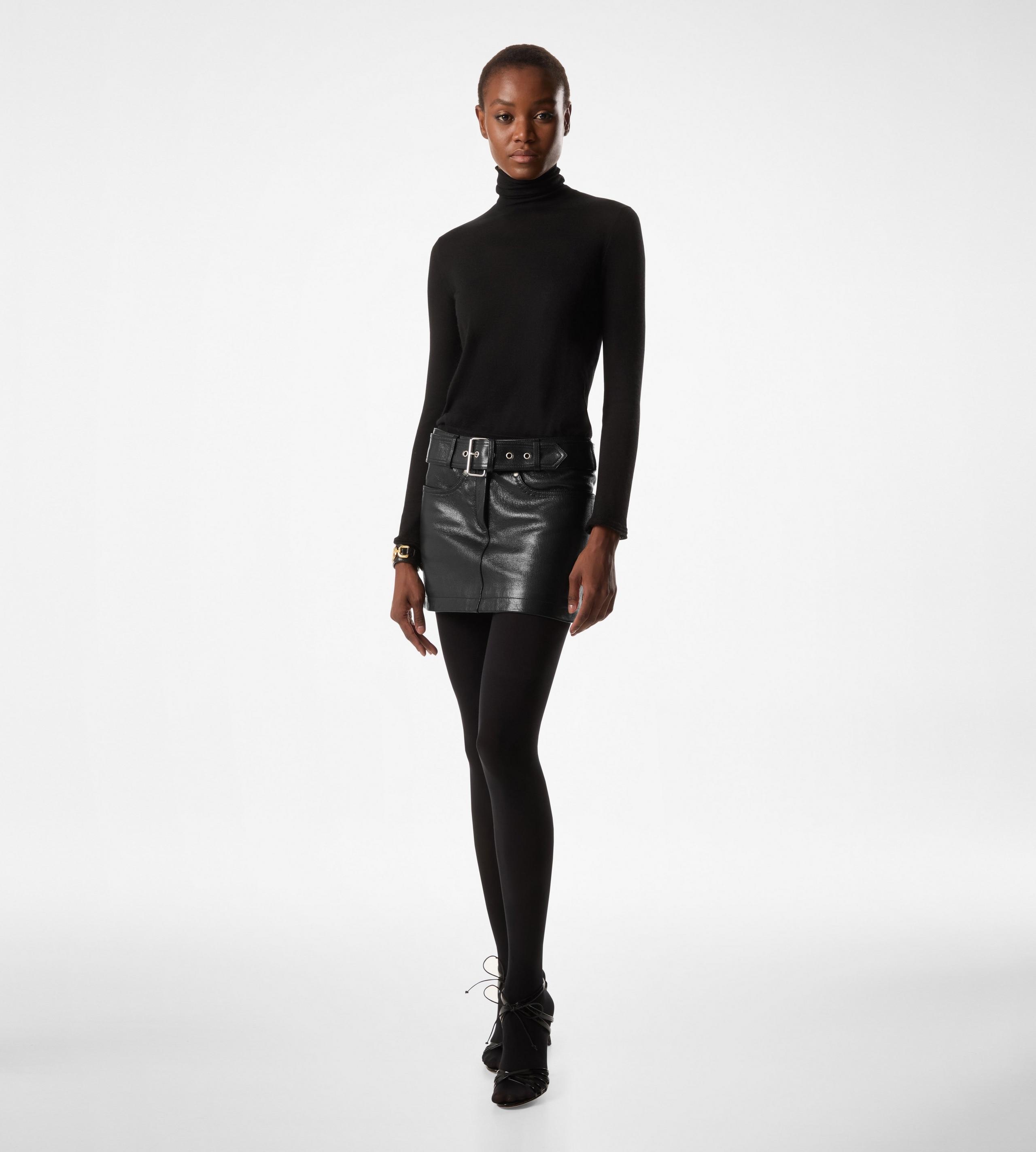 【関税＆送料込み】Tom Ford Black Leather Skirt TOM FORD GRAIN LEATHER BELTED MINI SKIRT | REVERSIBLE