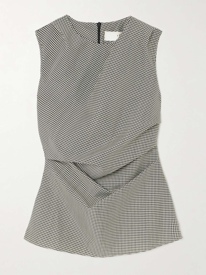 Gathered gingham wool-blend top - 1