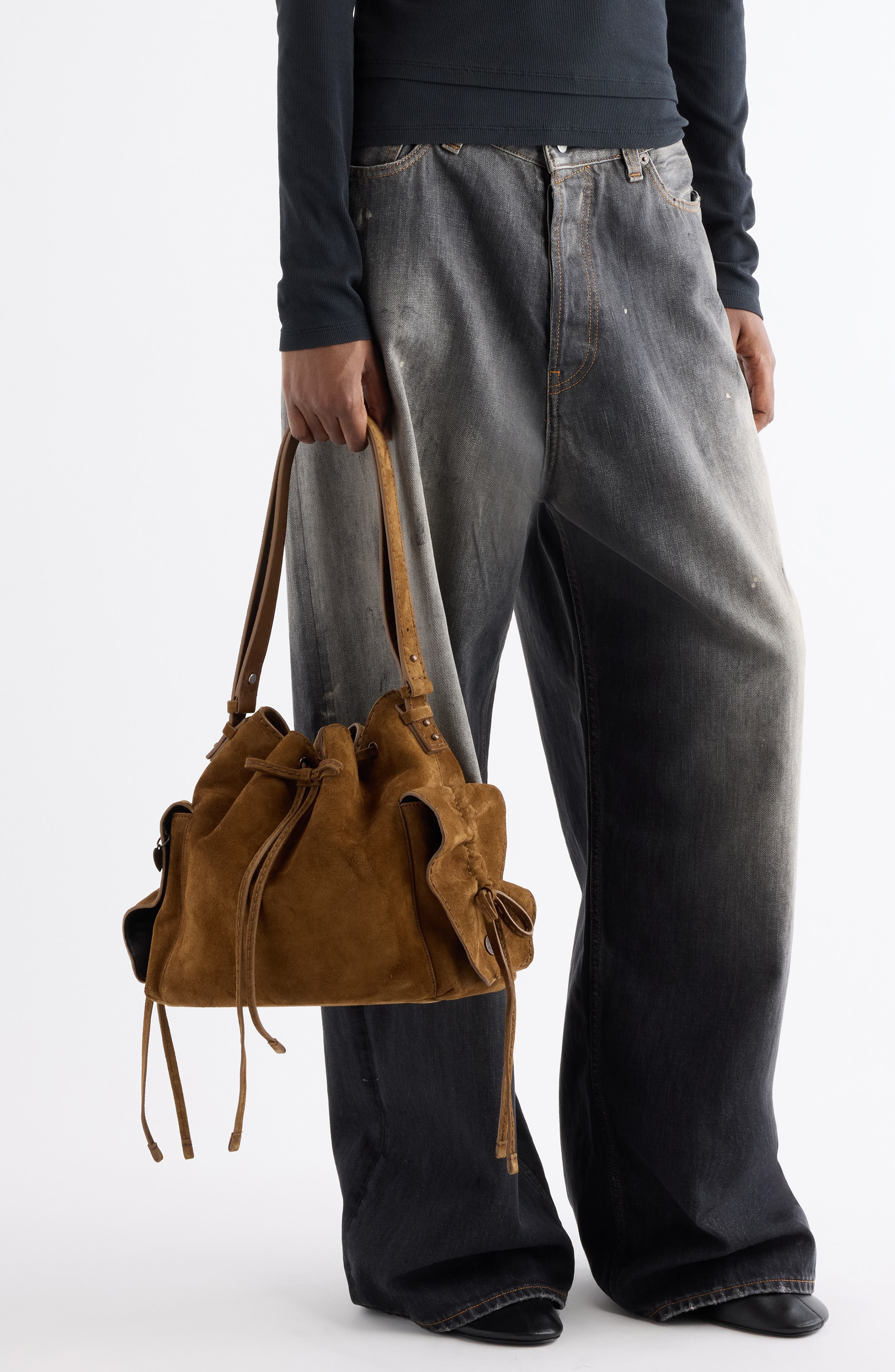 Acne Studios Multipocket Suede Bucket Bag in Cognac Brown at Nordstrom - 2