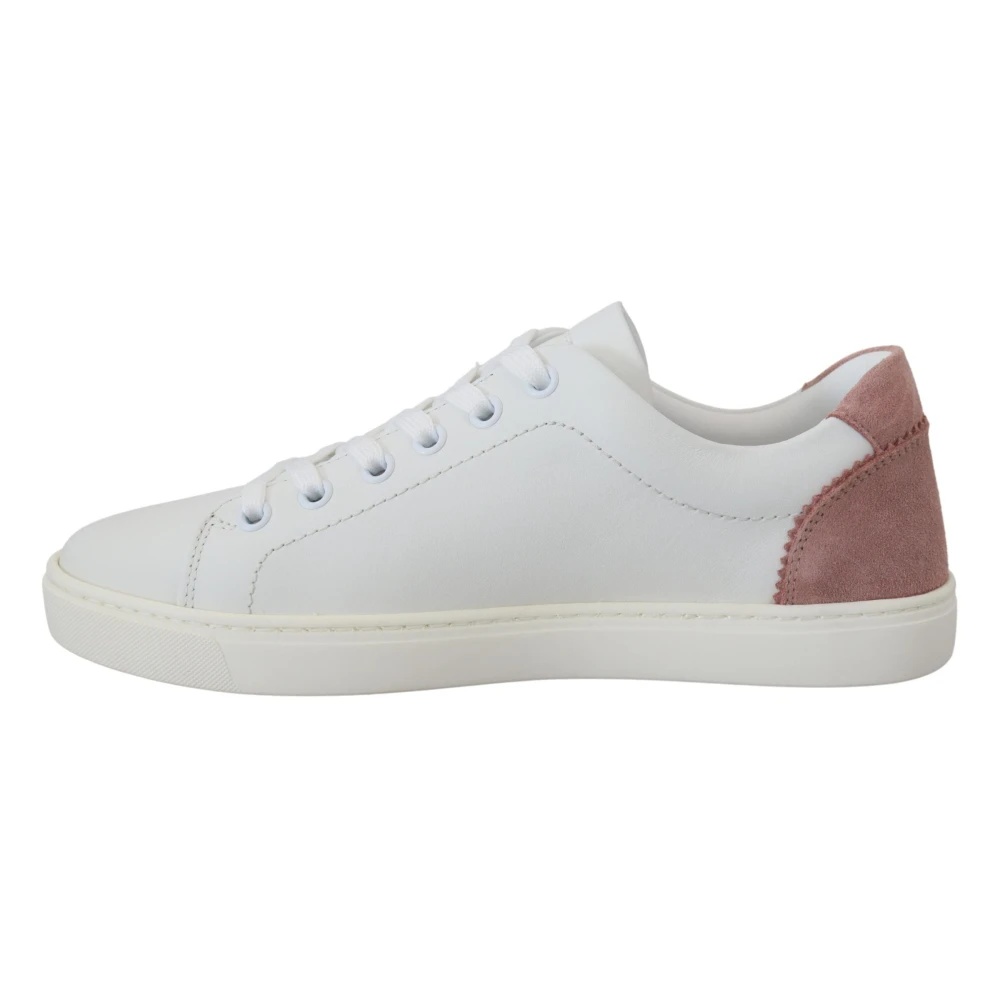 WHITE-PINK LEATHER LOW-TOP SNEAKERS - 7