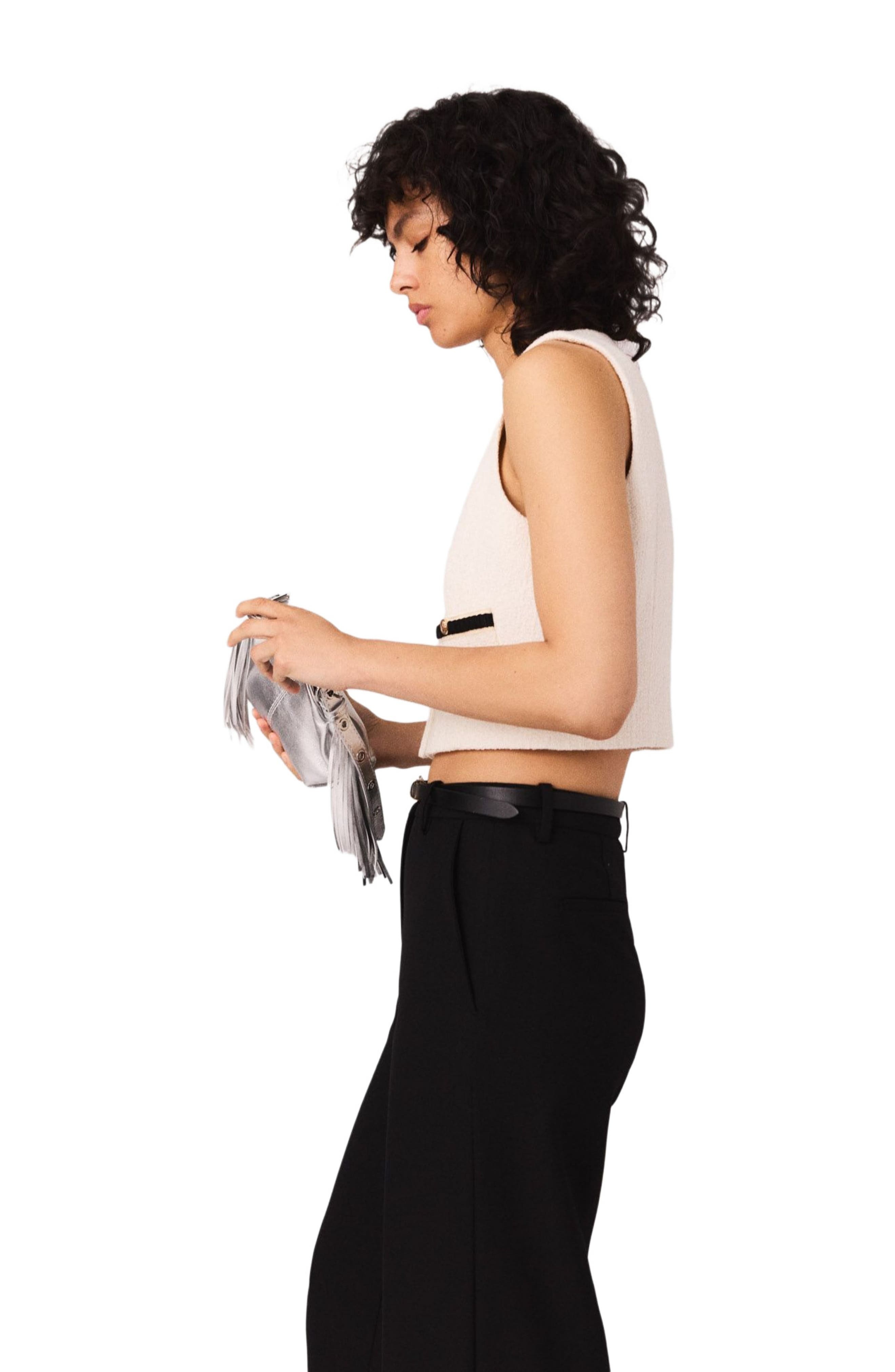 maje Sleeveless tweed lurex top in Ecru at Nordstrom - 2