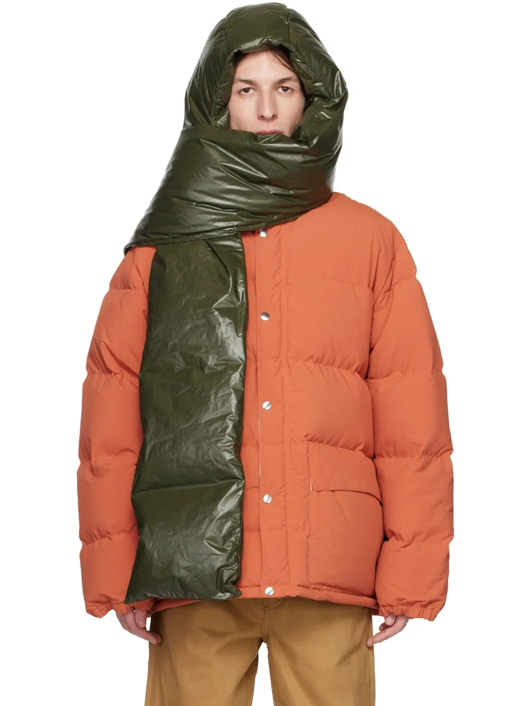 SSENSE Exclusive Green Hood Down Scarf - 1
