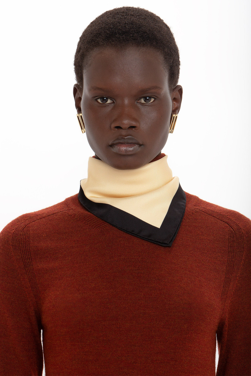 High Neck Tie Detail Dress In Russet 7