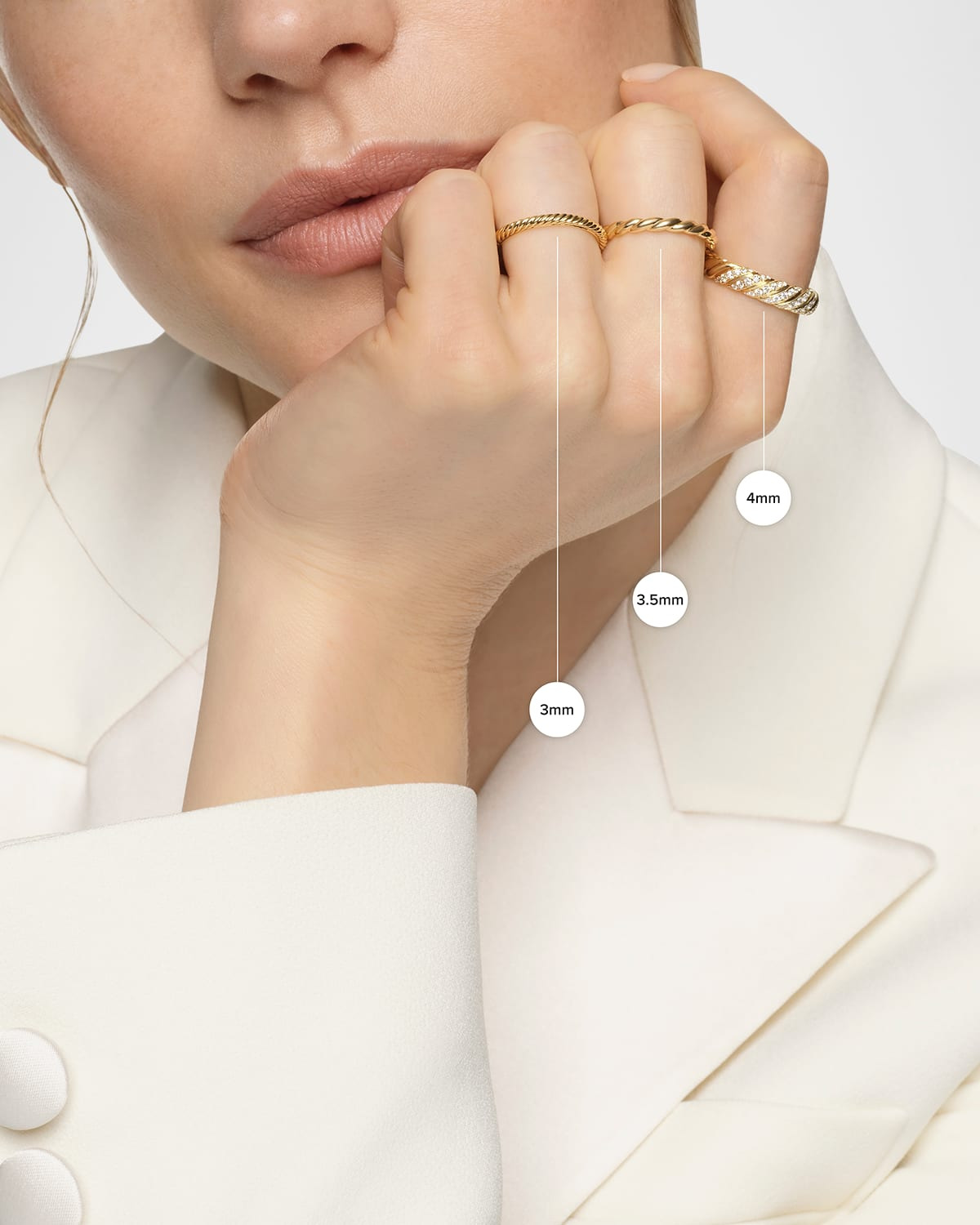 Sculpted Cable Band Ring with Diamonds in 18K Gold, 4.5mm - 6